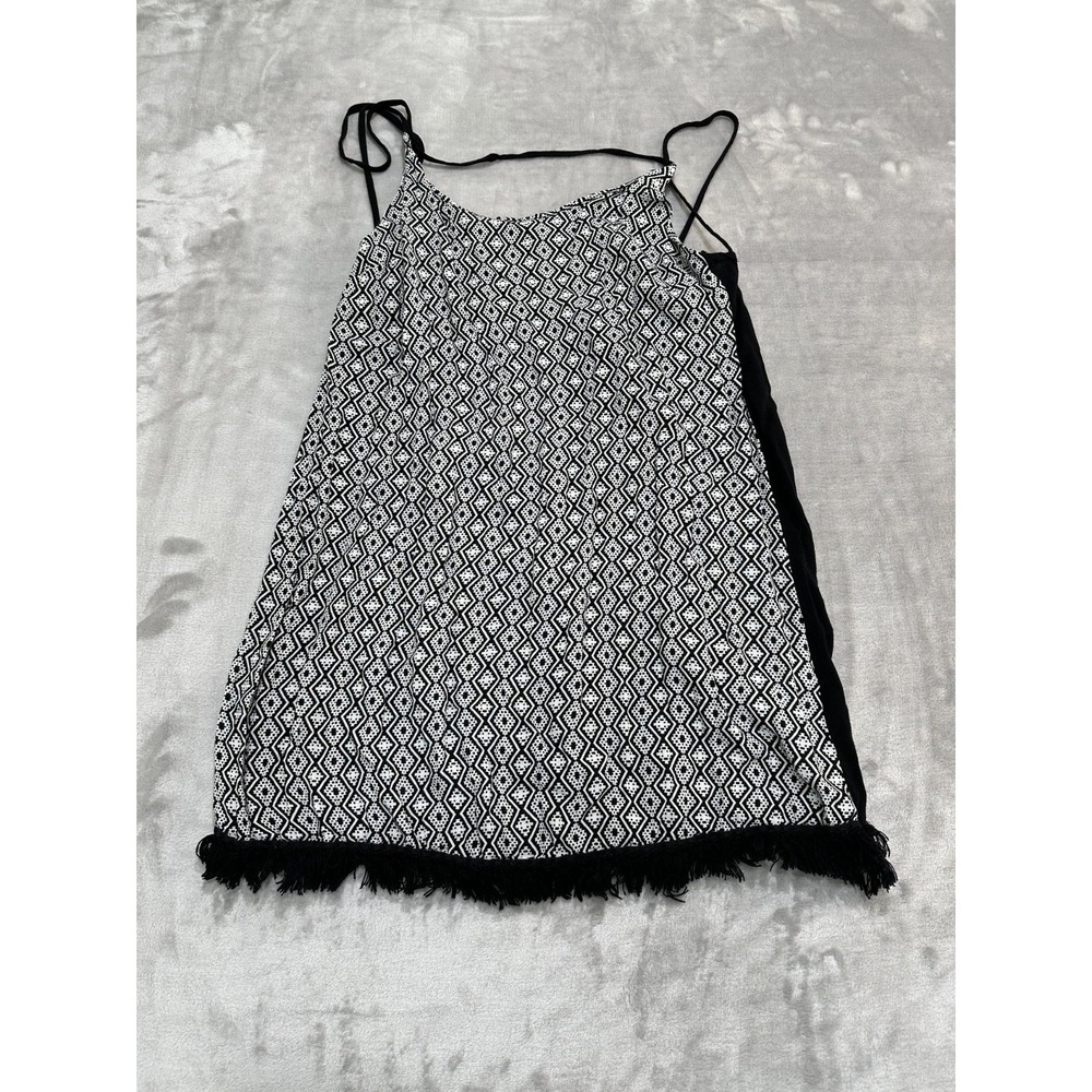 Hurley Top Camisole Women's Size Small Black & White‎ Spaghetti Strap Fringe EUC